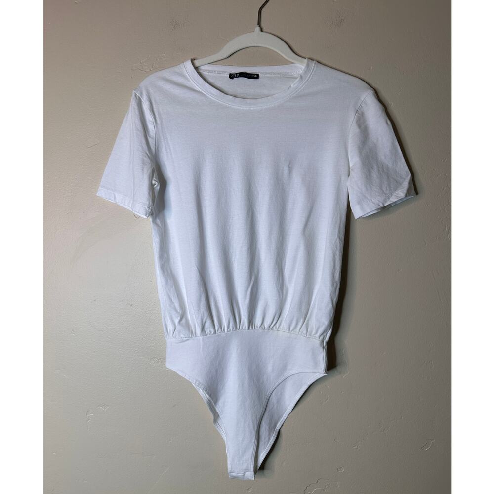 ZARA White Crewneck Tee Bodysuit Small